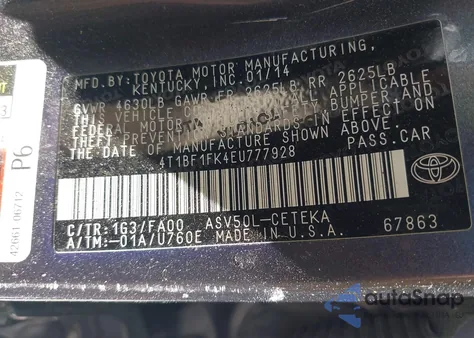 2014 Toyota Camry L from USA, damaged, VIN 4T1BF1FK4EU777928